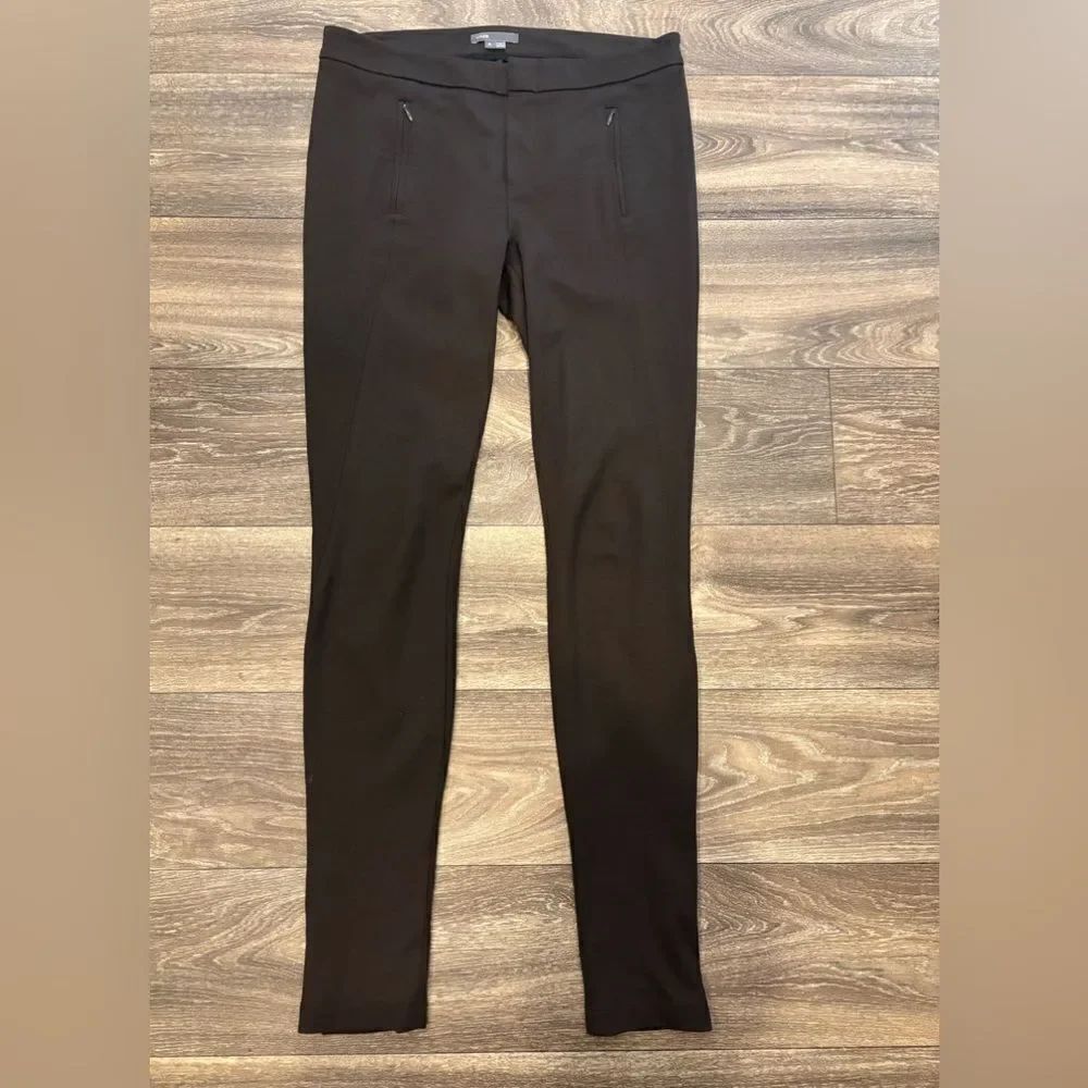 Vince Ponte Stretch Knit Chocolate Brown Leggings Pants Flat Front Waist Size 6